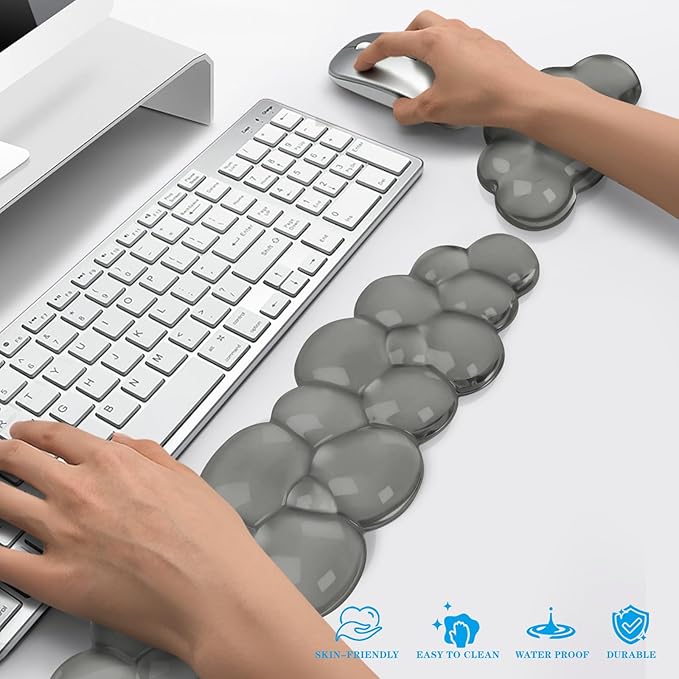 Gel Cloud Keyboard and Mouse Wrist Rest, Cute Wrist Support and Arm Support Keyboard Rest for Keyboard and Mouse Typing Pain Relief，Suitable for Office/Computer/Laptop/Gaming (Gray)