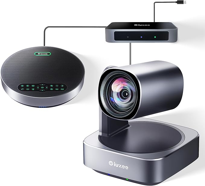 iuZee All-in-One PTZ 4K Conference Room Camera System with Bluetooth Speakerphone 12X Optical Zoom HDMI Wide View Angle Lens Works with Zoom Webex for Large Meeting Room