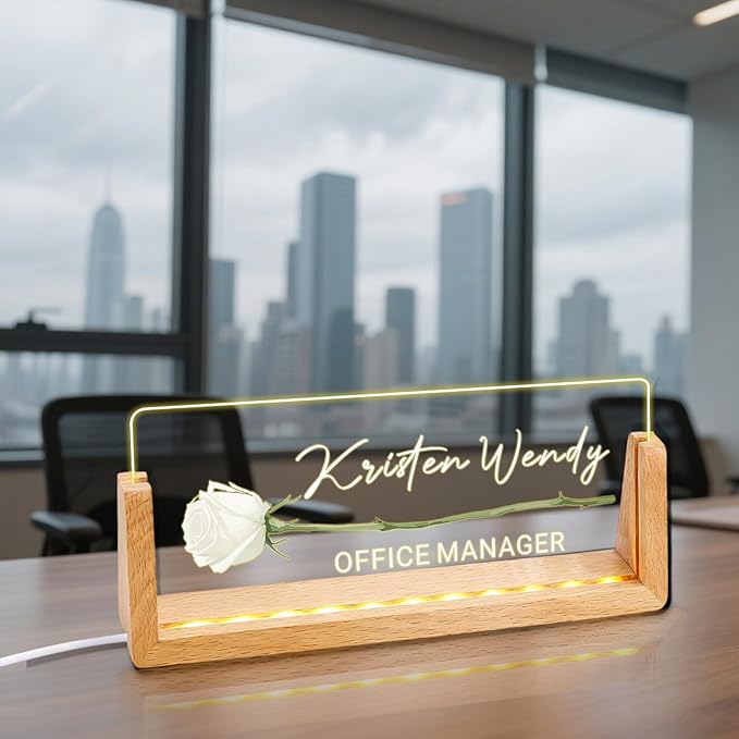 Ships Next Day, Custom Name Plate for Desk - Business Light Up Acrylic Desk Name Plate Personalized Elegant Office Gift for Boss Coworker Teacher Employee Appreciation Gift, Office Decor for Women Men