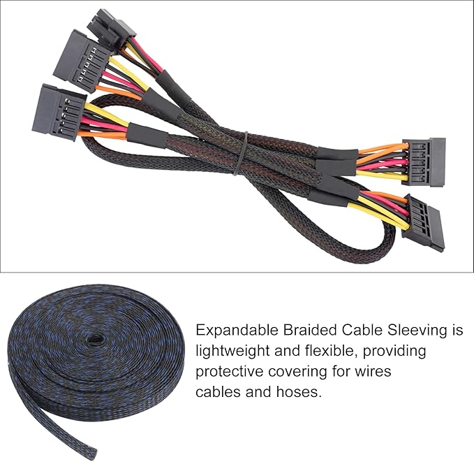 25ft PET Expandable Wire Loom 3/8 Inch, PET Braided Wire Sleeving Cable Management Sleeve Tubing [for Audio Video Home Office Cord Protector]-Black Blue