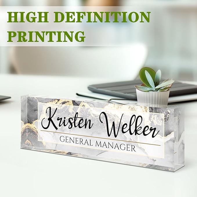 Name Plate for Desk, Desk Name Plate Personalized, Office Decor for Women Men, Acrylic Desktop Accessories, Office Gifts for Boss Nurse Teacher Coworker, Employee Appreciation Gift (Silver/Gold)