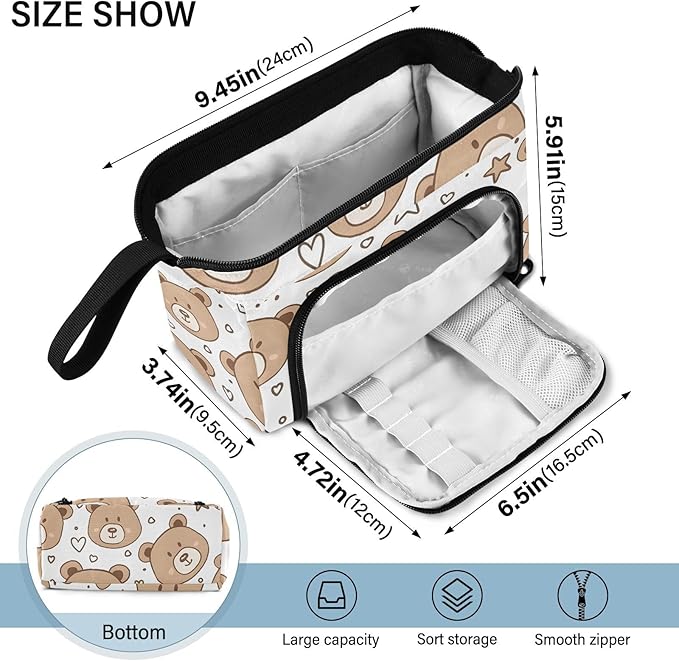 Bolaz Big Capacity Pencil Pen Case Pouch Bag School College Office Organizer for Teens Girls Adults Student-Cute Bear