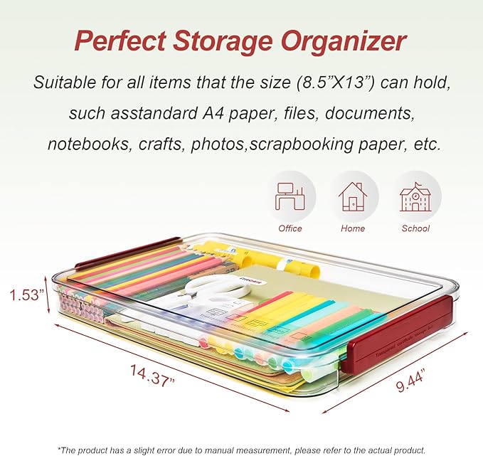 A4 Storage File Box 9 X 13 Clear Stackable Slim Plastic Portable Project Case For Letter Paper Photo Documents Scrapbook, 3 Count
