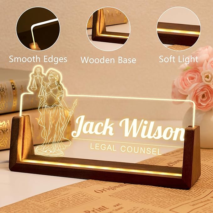 Desk Name Plate Personalized, Custom Office Light Up Name Plate for Lawyer, Desk Decorations for Women Men Office, Employee Appreciation Gifts for Lawyer Coworkers