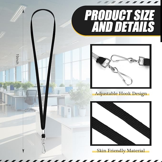 Wesnoy 500 Pack Bulk Lanyards for ID Name Badges Holder Flat Lanyards with Hook Clip Swivel for Office School Accessories (Black)