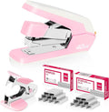 Deli Effortless Desktop Stapler, Heavy Duty Stapler, 40-50 Sheet Capacity, One Finger, No Effort, Includes 1500 Staples & Staple Remover, Pink