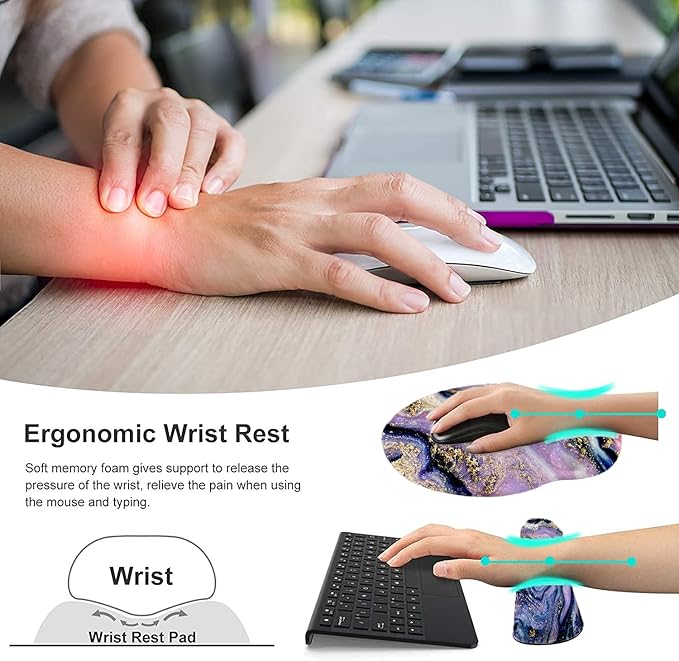 Keyboard Wrist Rest and Mouse Pad, Ergonomic Memory Foam Mouse Pad Wrist Support, Non-Slip & Pain Relief Mouse Pad and Keyboard Wrist Support, Comfortable Mousepad with Wrist Rest for Game, Office