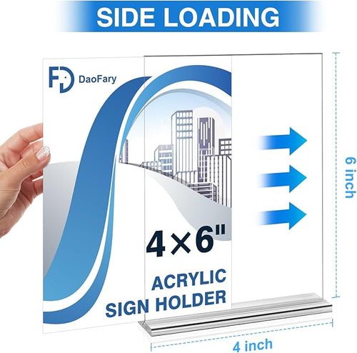 20 Pack Acrylic Sign Holder 4 x 6 Clear Display Table Signs Stand, Double Sided T Shape Flyer Holder Plastic for Picture Paper Frame Holder Home Office Menu Retail Show Fair
