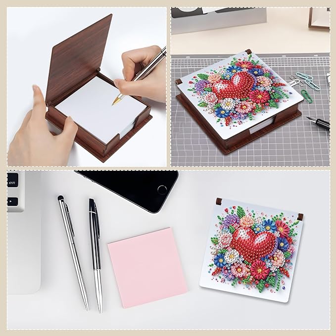 Formeydemi Diamond Painting Kit Note Box,Memo Paper Storage Box Diamond Art,Sticky Note Holder Diamond Art,Diamond Painting Memo Pad For Office Desk. (Love)