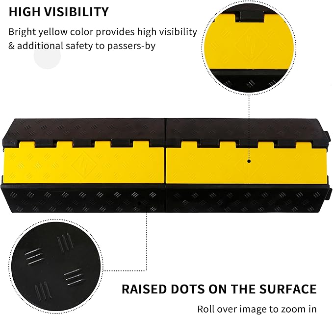 Rubber Cable Ramp Cord Cover Cable Protector Ramps Wire Hose Protective 1 Channel 22000Lbs Load Capacity Traffic Speed Bump for Asphalt Concrete Gravel Driveway, 1 Pack