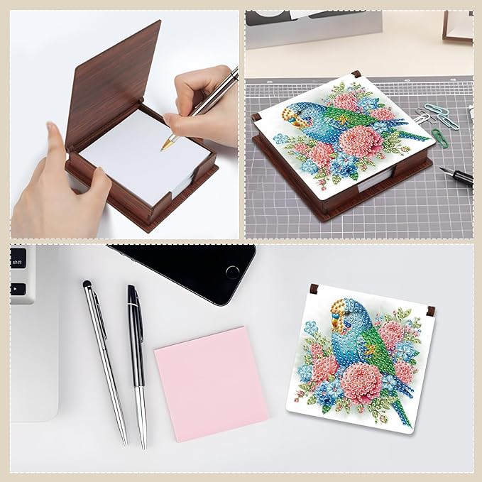 Formeydemi Bird Diamond Painting Kit Note Box,Memo Paper Storage Box Diamond Art,Sticky Note Holder Diamond Art,Diamond Painting Memo Pad For Office Desk. (Bird)