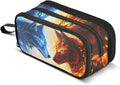 Wolf Ice Blue Fire Pencil Case Box Boys Girls Large Pencil Pouch with Zipper Compartments Big Capacity Stationery Pen Bag Organizer for Kids Teens Adults School