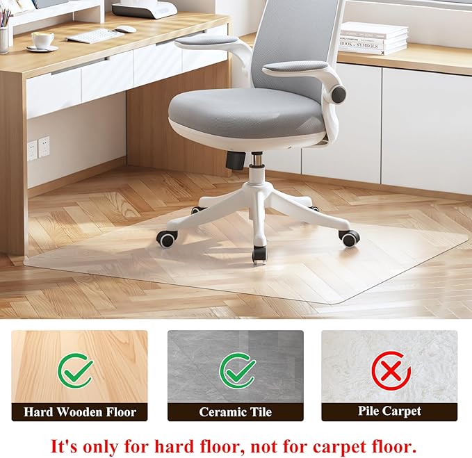 SHAREWIN Large Office Chair Mat for Hard Floors - 59''x47'',Heavy Duty Clear Wood/Tile Floor Protector PVC Transparent by SHAREWIN