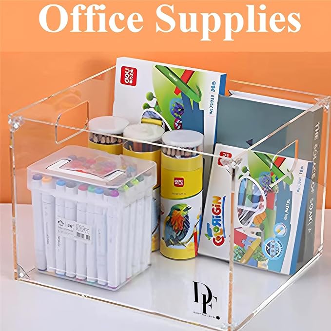 Acrylic File Holder Box with Handles - Clear Acrylic Hanging File Folder Box for Letter Size/A4 - Desktop Organizer for Office (Without Partition)