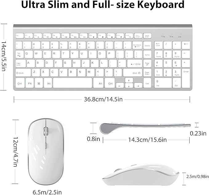Wireless Keyboard Mouse, JOYACCES 2.4G Compact and Ultra Slim Wireless Keyboard and Mouse for Windows, Computer, Desktop, PC, Laptop-Sliver