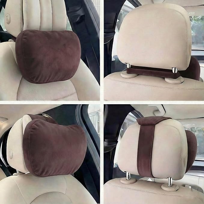 2PCS Car Pillow for Car Neck Pillow for Driving Seat Lumbar Support Soft Cushion with Extra Filling Accessories Back Support for Travel Nap and Trips Sleeping (Coffee, Head)