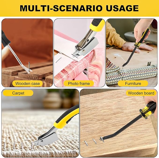 3PCS Heavy Duty Construction Staple Remover with Tack Puller Tool, Nail Puller, Carpet Remover, Removing All Kinds of Staples for Furniture, Floor, Wooden Case, Carton, Photo Frame(COLOR:Black+Yellow)
