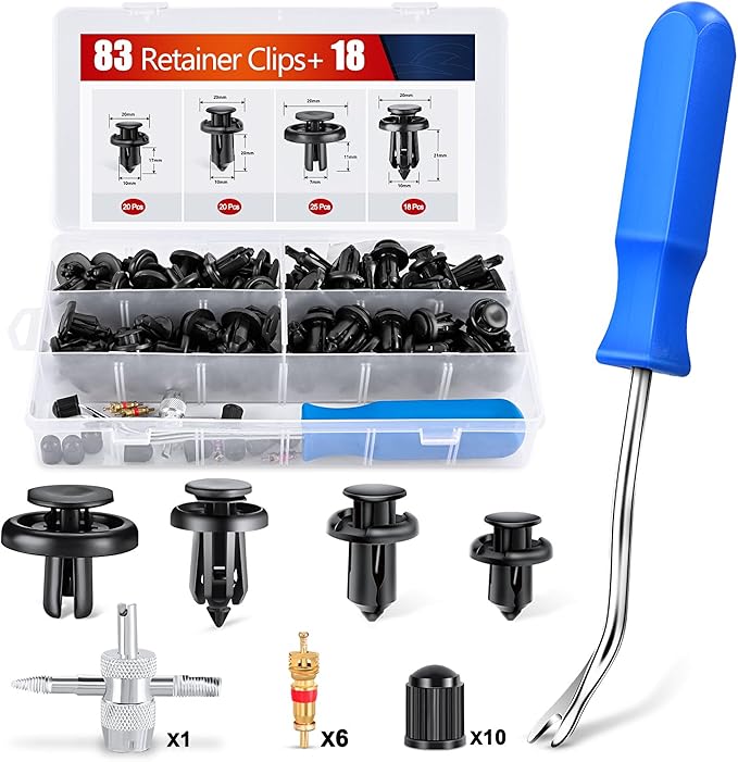 Nilight 101PCS Bumper&Splash Shield Retainer Metal Insert Clips for Acura Honda 91503-SZ3-003 91503-SZ5-003 91506-S9A-003 Toyota Fender Liner 90467-07215 4-Way Valve Tools Tire Caps Cores