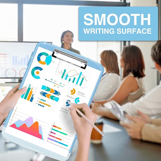 Sooez Glitter Clipboard with Storage, High Capacity Clip Boards 8.5x11 with Pen Holder, Cute Clipboards with Low Profile Clip, Sparkle Plastic Organizer Case Box for Women & Kids, Side Opening