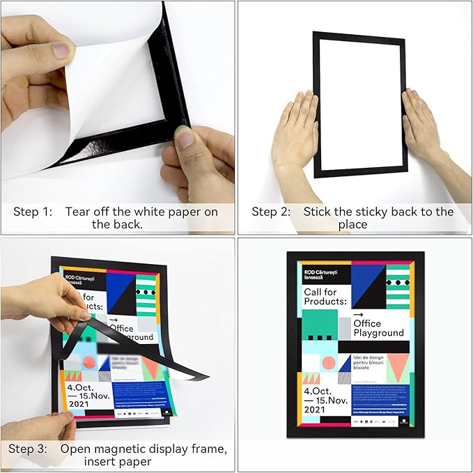 10 Pack Magnetic Sign Holder 8.5 x 11 Magnetic Picture Frame, Magnetic Frame Self-adhesive Wall Sign Holder for Door/Fridge/Whiteboard/Window Sign Holder, Double-sided Display