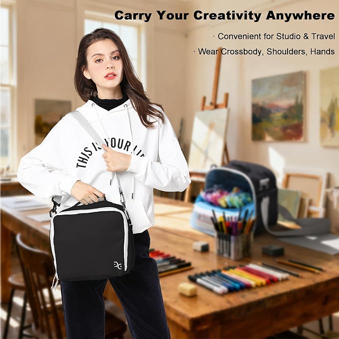 Togood Large Storage Tote Bag for Marker Pens Brush Pen Coloring Pencils Books Art and Crafts Supplies Tools Cosmetics, Up to 130 Pens,black