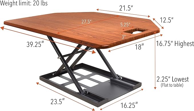 X-Elite Pro 40" Corner Standing Desk Converter with Pneumatic Lift | Adjustable Sit to Stand Riser, L-Shaped Desks & Cubicles | Fully Assembled Computer Workstation (Cherry)