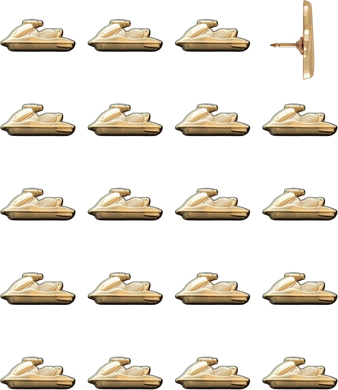 Jet Ski Push Pins - Gold Jet Ski Map Pins for Cork Boards, Maps, or Lapel Use - Designed in USA - Set of 20