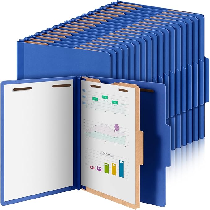 Skyygemm 72 Pcs Classification Folders Letter Size, 1 Divider Pressboard File Folder with Fasteners, Expanding Tax File Organizer Bulk for Teachers, Office, Church, Christmas Donations (Dark Blue)