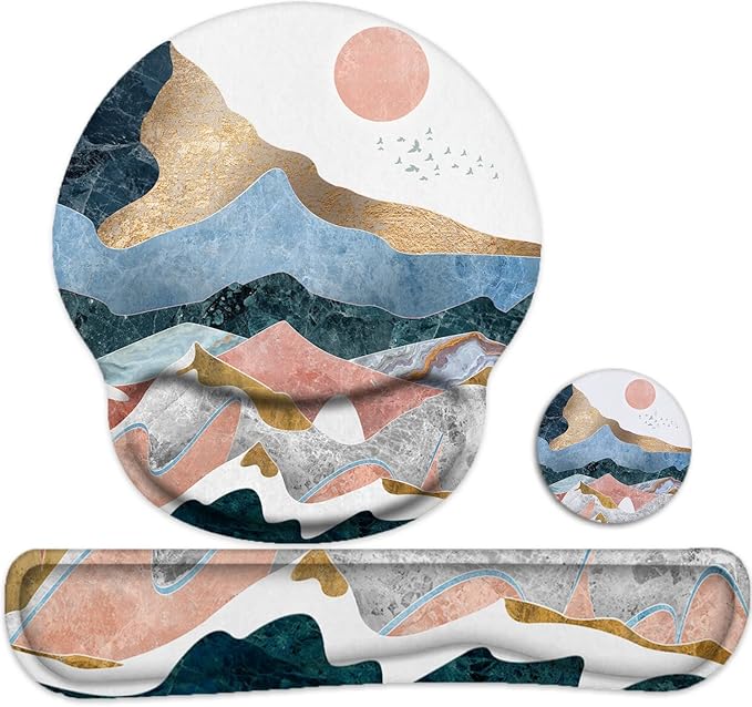 Keyboard Wrist Rest and Mouse Pad, Ergonomic Memory Foam Mouse Pad Wrist Support, Non-Slip & Pain Relief Mouse Pad and Keyboard Wrist Support, Comfortable Mousepad with Wrist Rest for Game, Office