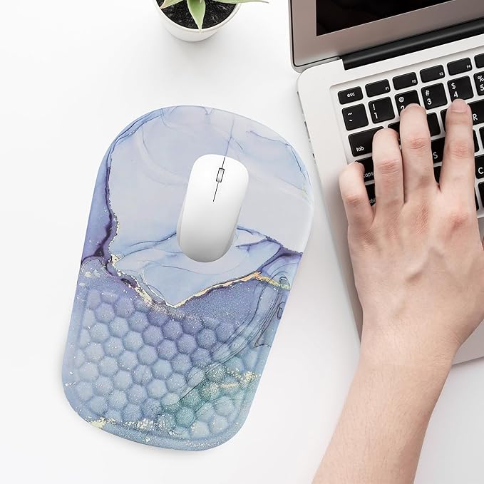 Ergonomic Mouse Pad with Wrist Support, Comfortable Memory Foam Mousepad with Massage Design and Non-Slip PU Base, Wrist Rest Mouse Pad for Office and Home, 12x8 Inch