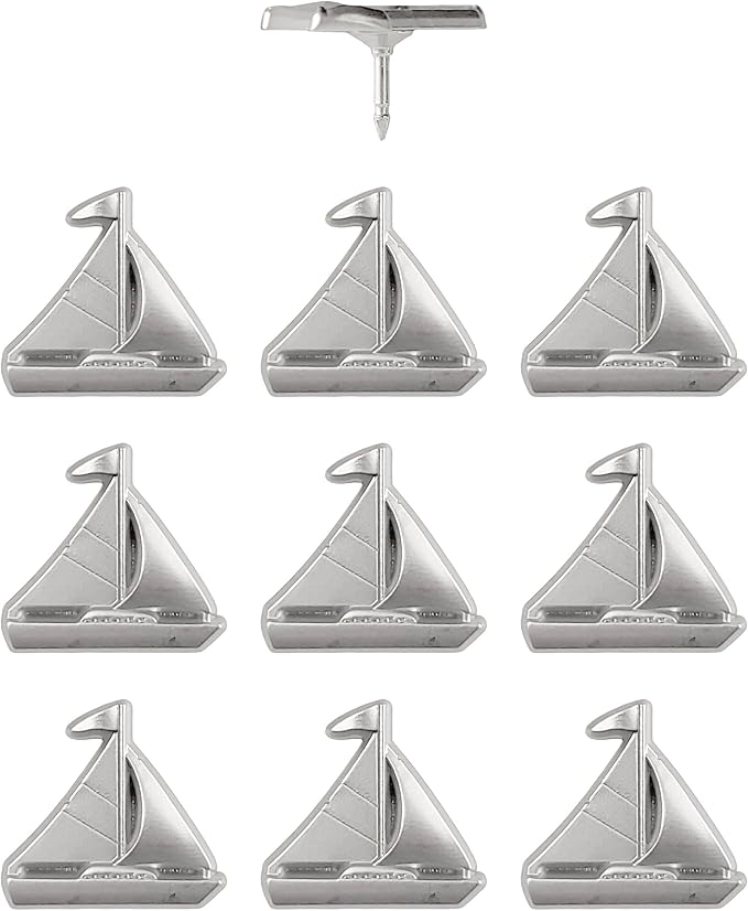 Sailboat Push Pins - Silver Sailing Pins - for Cork Board, Maps, or Lapel Pin Use - Designed in USA - Set of 10