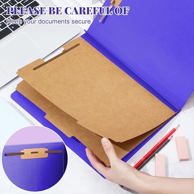 Skyygemm 24 Pcs Classification Folders Letter Size Bulk - 2 Dividers Pressboard File Folder with 3. 5 Inch Expansion, 2 Prongs Fastener, Heavy Duty Office File Organizer for Teacher Medical (Purple)