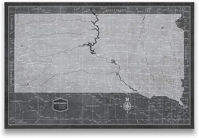 Conquest Maps Push Pin South Dakota Map Board - With Push Pins to Mark South Dakota Travels - Handmade in Ohio, USA - Design: Modern Slate