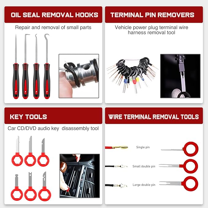 Nilight 238Pcs Trim Removal Tool, Auto Push Pin Bumper Retainer Clip Set Fastener Terminal Remover Tool Adhesive Cable Clips Kit Car Panel Radio Removal Auto Clip Pliers
