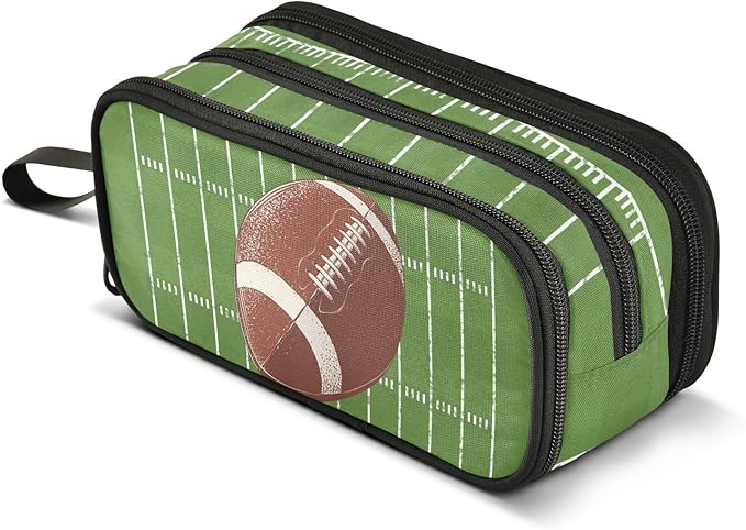 Football Pencil Case Box for kids Teens Boys Girls Large Pencil Pouch with Zipper Compartments Big Capacity Stationery Pen Bag Organizer for Kids Teens Adults School Office