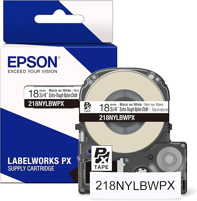LABELWORKS Epson Sturdy Label Pro Bundle - LW-PX700PCD Industrial Label Maker Kit and 18MM Black on White Industrial Nylon Tape