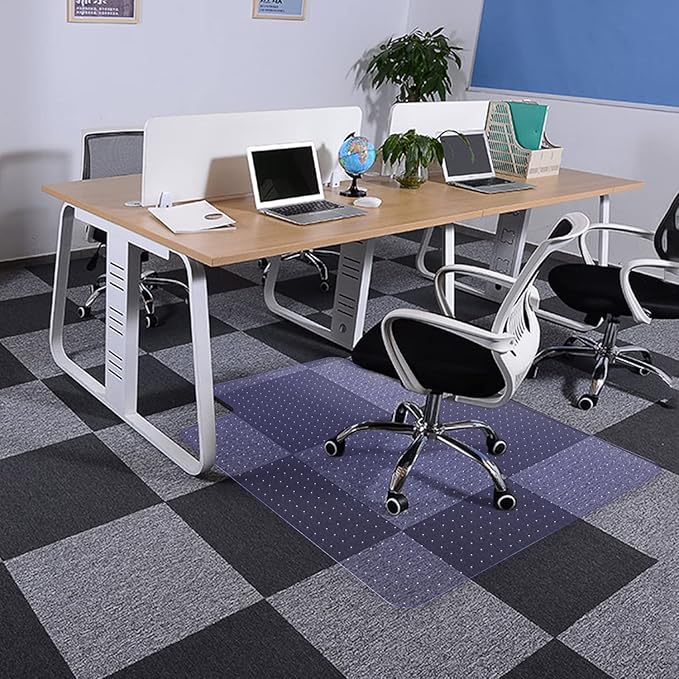 Amyracel Clear Chair Mat for Low Pile Carpet, 53'' x 45'' Thick Computer Desk Chair Mat for Carpeted Floors, Easy Glide Plastic Floor Mat for Office Chair on Carpet Protection (45'' x 53'' with Lip)