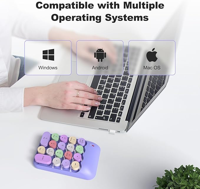 MOFII Wireless Number Pads - Purple Numeric Keypad 18 Keys USB 2.4G Round Keycap Colorful Extensions Keypads, Financial Accounting Portable Numpad 10 Key for Laptop/PC/Notebook/Surface Pro