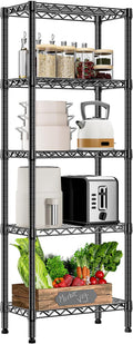 450 lbs Storage Shelves 5 Tier Shelving Units for Storage, Steel Organizer Wire Rack, Adjustable Height, Wire Shelving Unit for Bathroom Kitchen Closet, Black 11.8" D x 21.7" W x 58.3" H