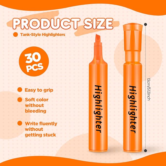 Qilery 30 Pack Highlighters Bulk, Tank Style Chisel Tip Highlighters Markers Pack Quick Drying for Adult Coloring, Home Office Supplies (Orange)