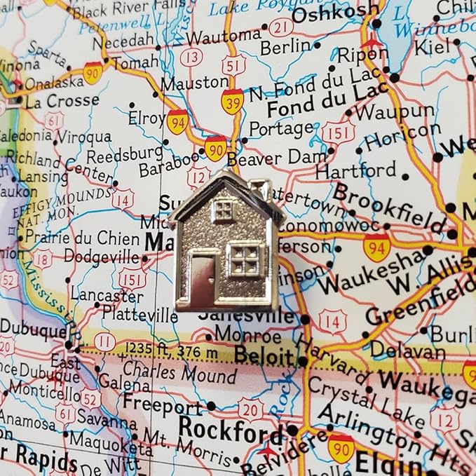 Big House Push Pins - Silver Metal Home Pins - for Cork Board, Maps, or Lapel Pin Use - Designed in USA - Set of 20