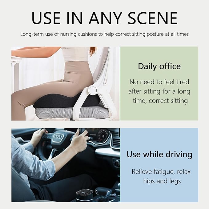 Celina Orthopedic Cushion, Celina Seat Cushion - Car Cushion with L Shaped Ergonomic Design, Memory Foam Seat Cushion for Office Chair, Car and Gaming Seat (Light Gray)