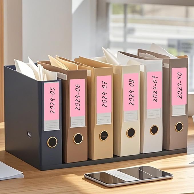 FINDAT Colored Labels Stickers 4×2 Inch Rectangle Vinyl Pink Sticker Removable Assorted Color Coding Name Tag for File Folder Classroom Office Inventory Marking 60 PCS