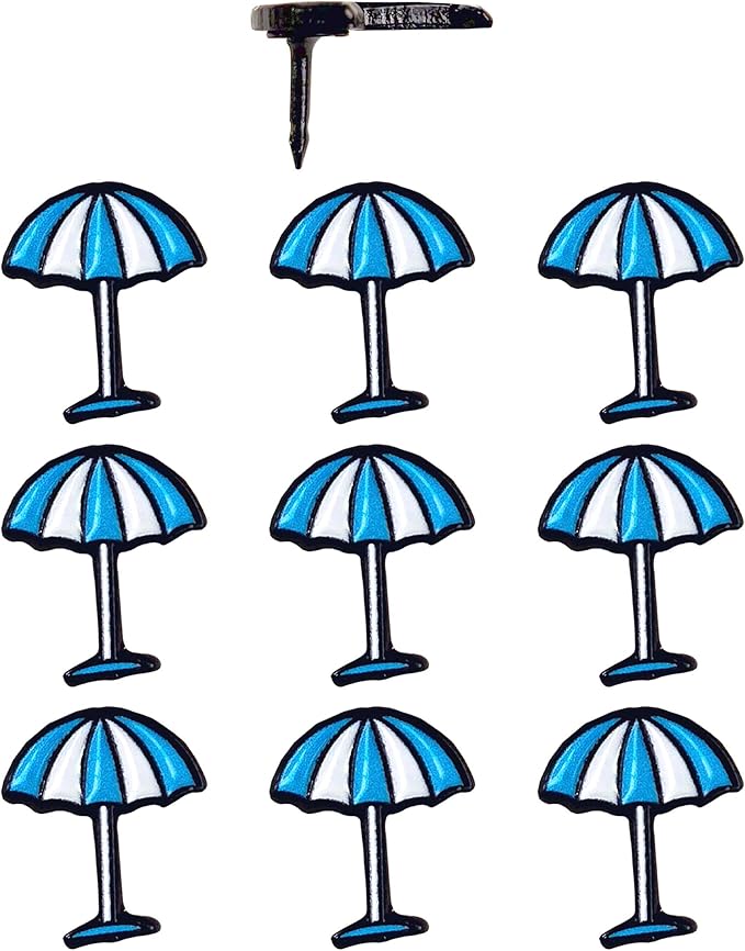 Beach Umbrella Push Pins - Beach Umbrella Map Pins - For Cork Board, Maps, or Lapel Pin Use - Designed in USA - Set of 10