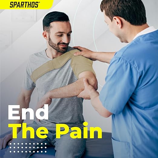 Sparthos Shoulder Brace - Support Sleeve for Torn Rotator Cuff, AC Joint Pain Relief - Arm Stability Strap Wrap - Fits Bicep 14-30 in, Left or Right, Men & Women - Measure Before Purchase - Beige-XXL