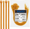 XINGO 24 inch Gold Zip Ties Heavy Duty (100 Pack), 60lb Tensile Strength, UV Resistant Cable Ties for indoor and outdoor use