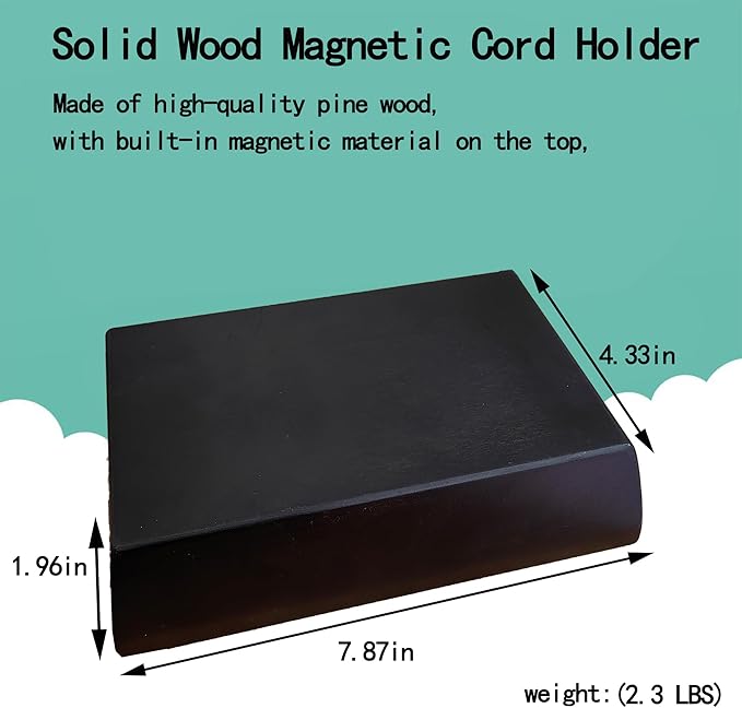 Magnetic Cord Holder Bigger Cable Wrangler Organizer with Magnet Clips for Charger Management on Desktop, Nightstand, or Side Table (Black)