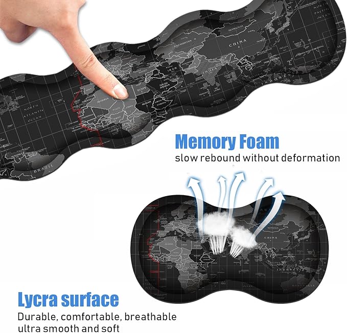 Ergonomic Keyboard Wrist Rest & Mouse Pad Wrist Rest Set, Large XXL Gaming Mousepad 31.5"x 11.8", Memory Foam, Easy Typing Pain Relief, Multifunctional Desk Mat for Office & Home, World Map Pattern