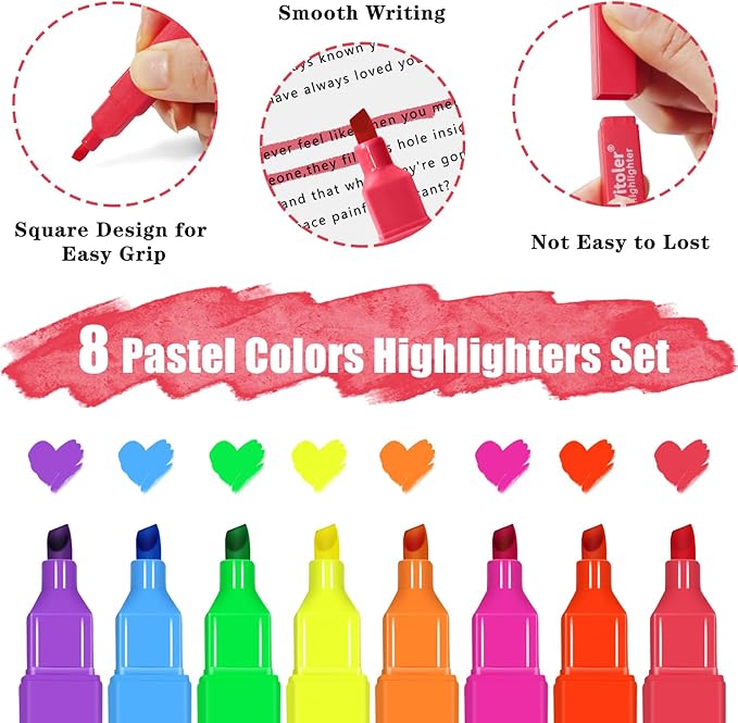 Piochoo Aesthetic Highlighters, 8 Pack Assorted Colors,Pastel Highlighters Set, Bible Journaling Highlighter for Marker, Colored School Supplies
