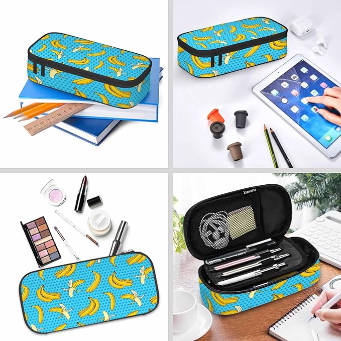 Banana Pencil Holder Bag Yellow Blue Dots Pencil Case College Office Organizer for Teens Adults